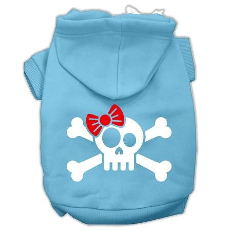 Skull Crossbone Bow Screen Print Pet Hoodies Baby Blue Size Xs (8)