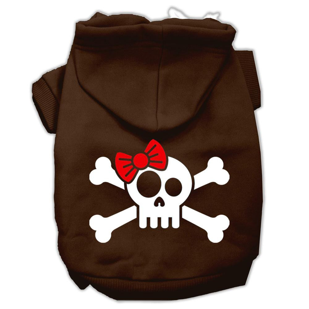 Skull Crossbone Bow Screen Print Pet Hoodies Brown Size XS (8)