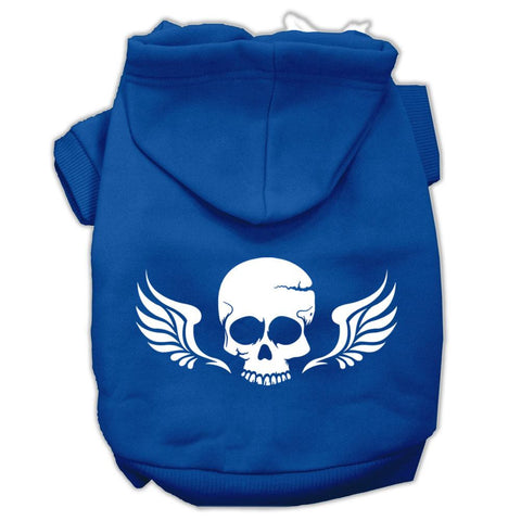 Skull Wings Screen Print Pet Hoodies Blue Size Lg (14)