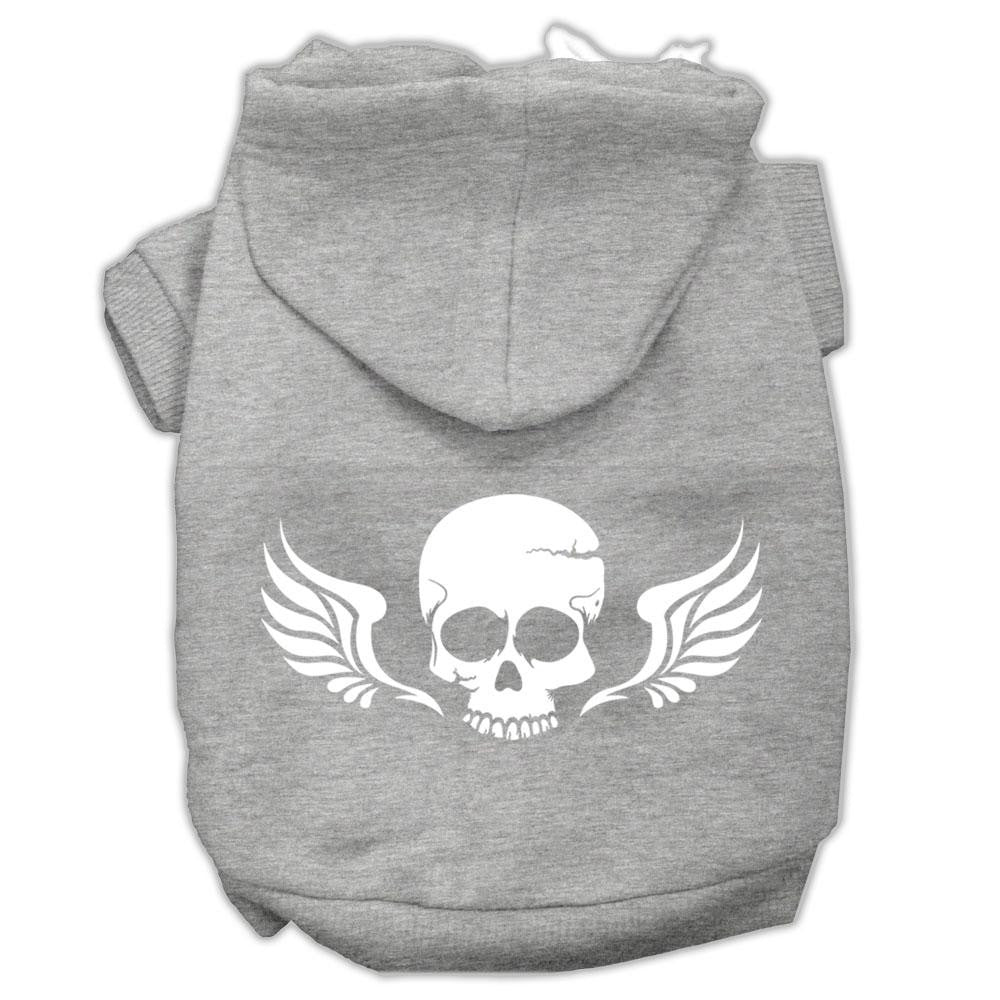 Skull Wings Screen Print Pet Hoodies Grey Size Lg (14)