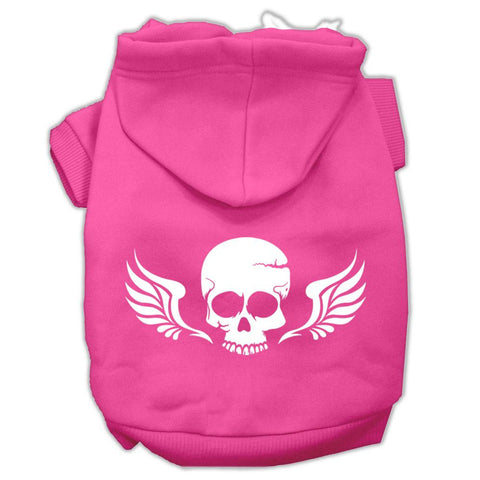 Skull Wings Screen Print Pet Hoodies Bright Pink Size Med (12)