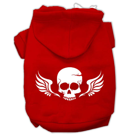 Skull Wings Screen Print Pet Hoodies Red Size Sm (10)