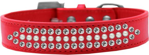 Ritz Pearl and Clear Crystal Dog Collar Red Size 12