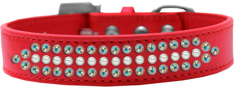 Ritz Pearl and AB Crystal Dog Collar Red Size 20