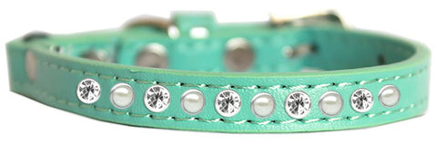 Pearl And Clear Jewel Cat Safety Collar Aqua Size 10