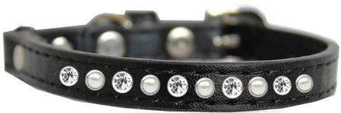 Pearl And Clear Jewel Cat Safety Collar Black Size 10