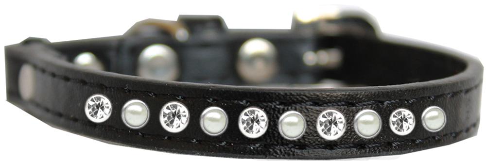 Pearl And Clear Jewel Cat Safety Collar Black Size 12