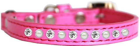 Pearl And Clear Jewel Cat Safety Collar Bright Pink Size 10