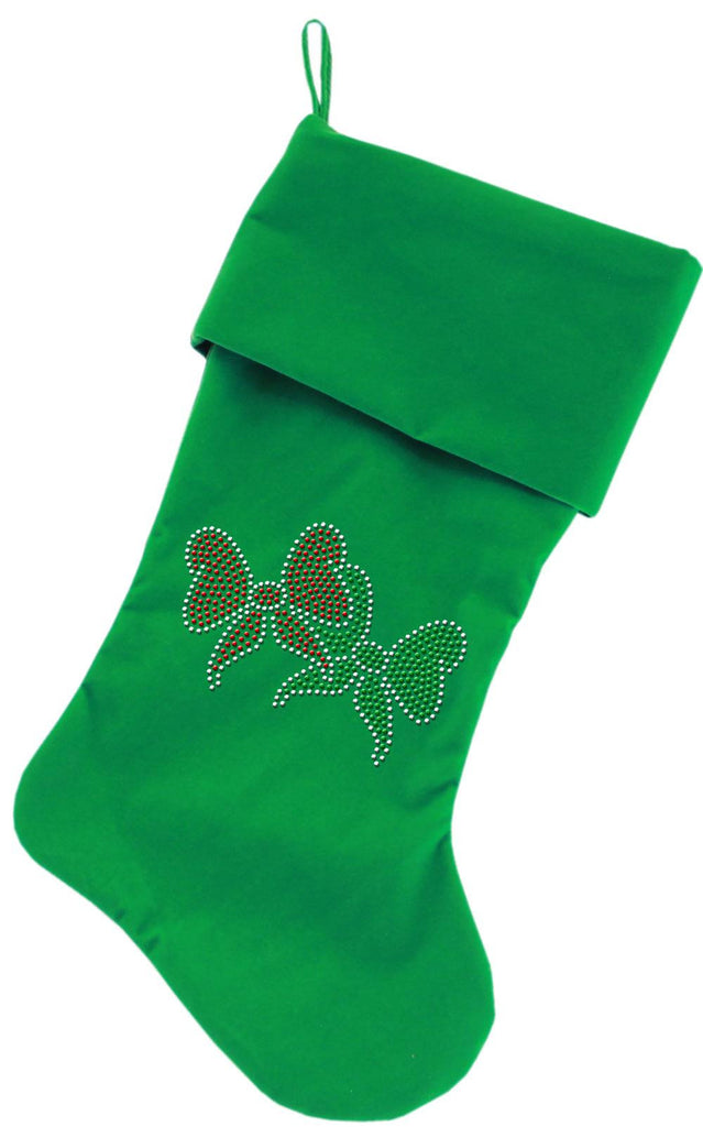 Christmas Bows Rhinestone 18 Inch Velvet Christmas Stocking Green