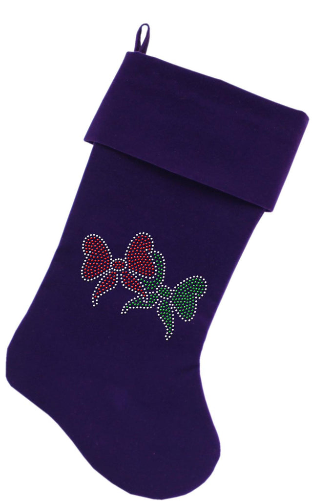 Christmas Bows Rhinestone 18 Inch Velvet Christmas Stocking Purple