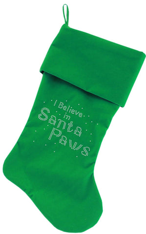 Santa Paws Rhinestone 18 Inch Velvet Christmas Stocking Green