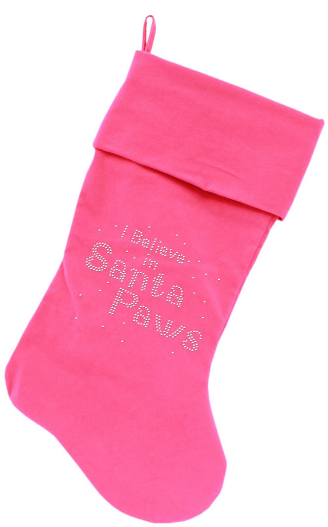 Santa Paws Rhinestone 18 Inch Velvet Christmas Stocking Pink