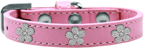 Silver Flower Widget Dog Collar Light Pink Size 12