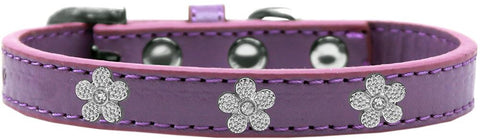 Silver Flower Widget Dog Collar Lavender Size 16