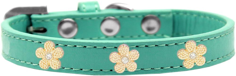 Gold Flower Widget Dog Collar Aqua Size 16