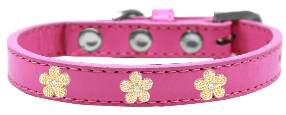 Gold Flower Widget Dog Collar Bright Pink Size 12