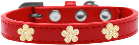 Gold Flower Widget Dog Collar Red Size 16