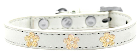 Gold Flower Widget Dog Collar White Size 12