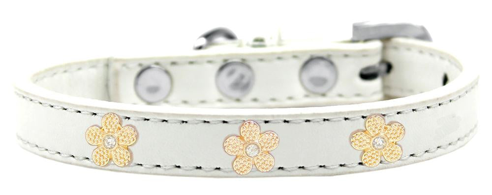 Gold Flower Widget Dog Collar White Size 14