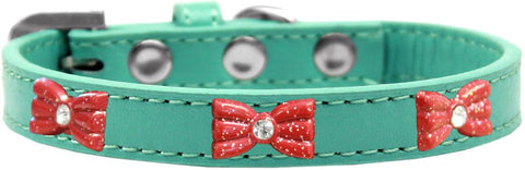 Red Glitter Bow Widget Dog Collar Aqua Size 16