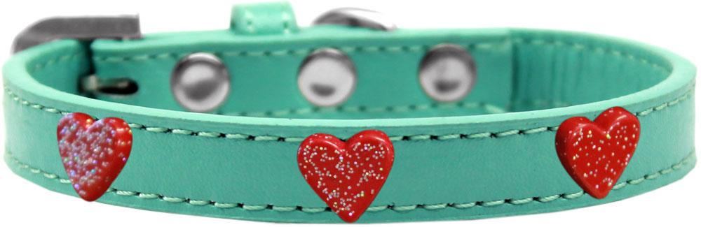 Red Glitter Heart Widget Dog Collar Aqua Size 12