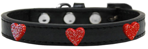 Red Glitter Heart Widget Dog Collar Black Size 10