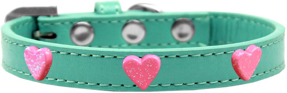 Pink Glitter Heart Widget Dog Collar Aqua Size 12