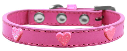 Pink Glitter Heart Widget Dog Collar Bright Pink Size 10