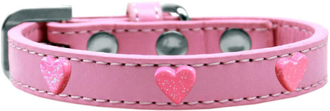 Pink Glitter Heart Widget Dog Collar Light Pink Size 14