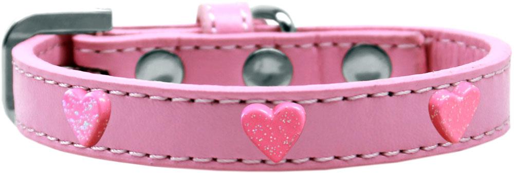 Pink Glitter Heart Widget Dog Collar Light Pink Size 20