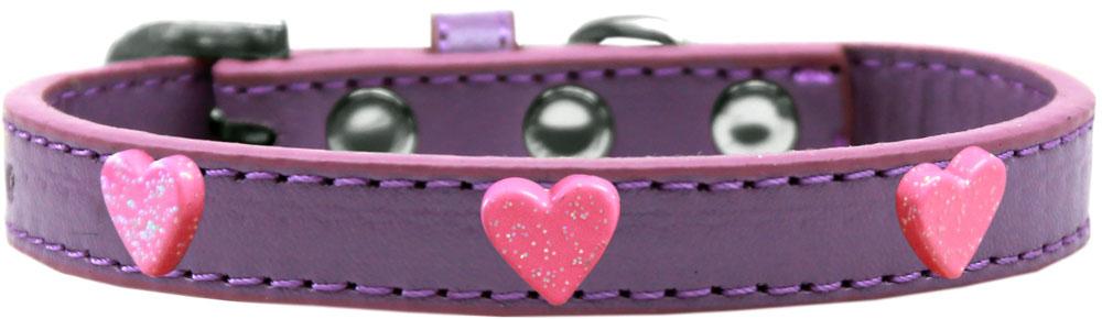 Pink Glitter Heart Widget Dog Collar Lavender Size 10