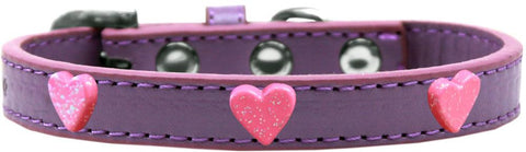 Pink Glitter Heart Widget Dog Collar Lavender Size 12