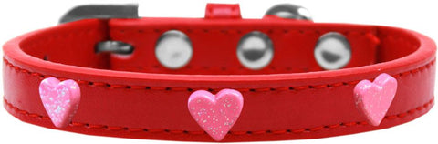 Pink Glitter Heart Widget Dog Collar Red Size 12