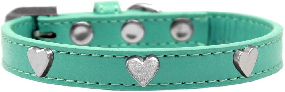 Silver Heart Widget Dog Collar Aqua Size 10