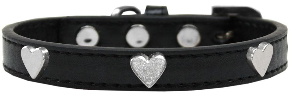 Silver Heart Widget Dog Collar Black Size 12