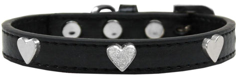 Silver Heart Widget Dog Collar Black Size 16