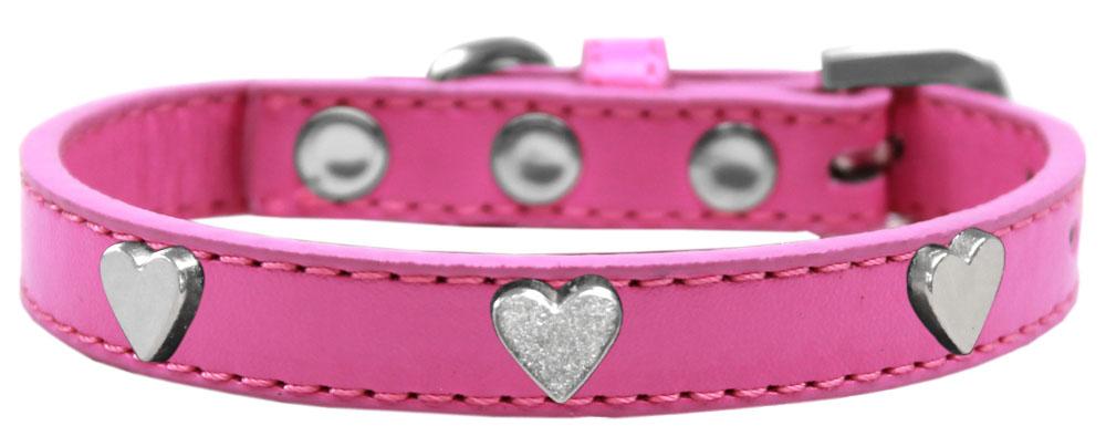 Silver Heart Widget Dog Collar Bright Pink Size 12