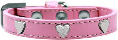 Silver Heart Widget Dog Collar Light Pink Size 16