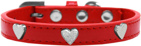 Silver Heart Widget Dog Collar Red Size 14