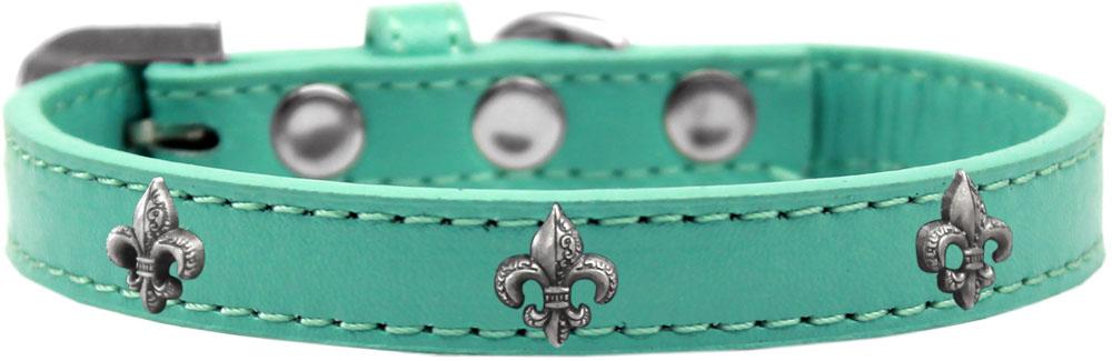 Silver Fleur De Lis Widget Dog Collar Aqua Size 10