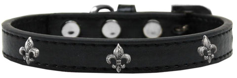 Silver Fleur De Lis Widget Dog Collar Black Size 12