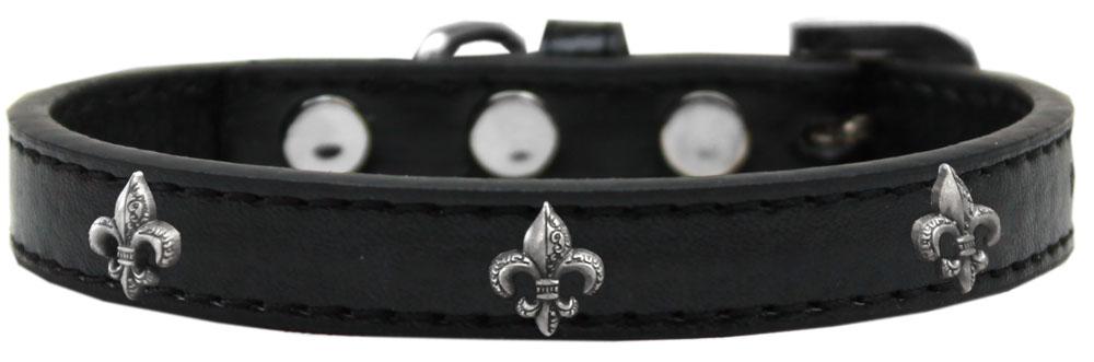 Silver Fleur De Lis Widget Dog Collar Black Size 14