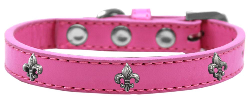 Silver Fleur De Lis Widget Dog Collar Bright Pink Size 12