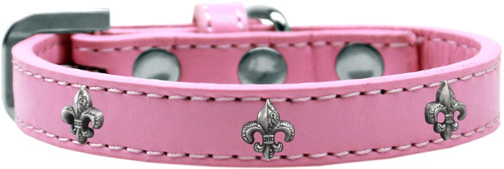 Silver Fleur De Lis Widget Dog Collar Light Pink Size 12