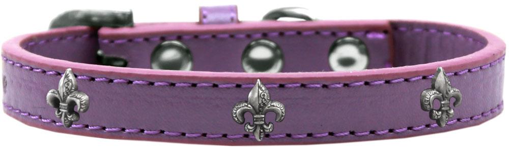 Silver Fleur De Lis Widget Dog Collar Lavender Size 10