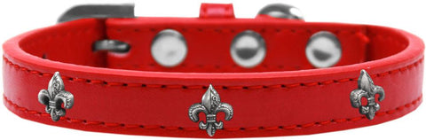 Silver Fleur De Lis Widget Dog Collar Red Size 14