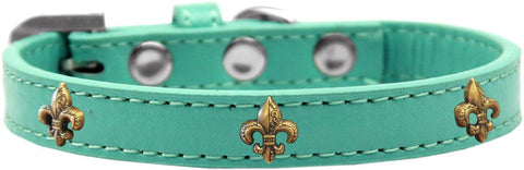 Bronze Fleur De Lis Widget Dog Collar Aqua Size 10