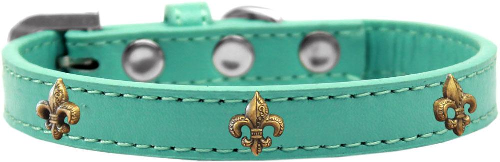 Bronze Fleur De Lis Widget Dog Collar Aqua Size 14