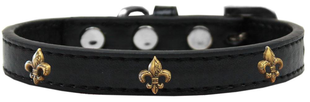 Bronze Fleur De Lis Widget Dog Collar Black Size 10