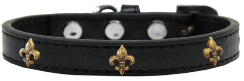 Bronze Fleur De Lis Widget Dog Collar Black Size 12